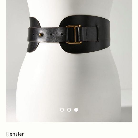 Black Leather Belt with Gold Buckle - Picture 2 of 7